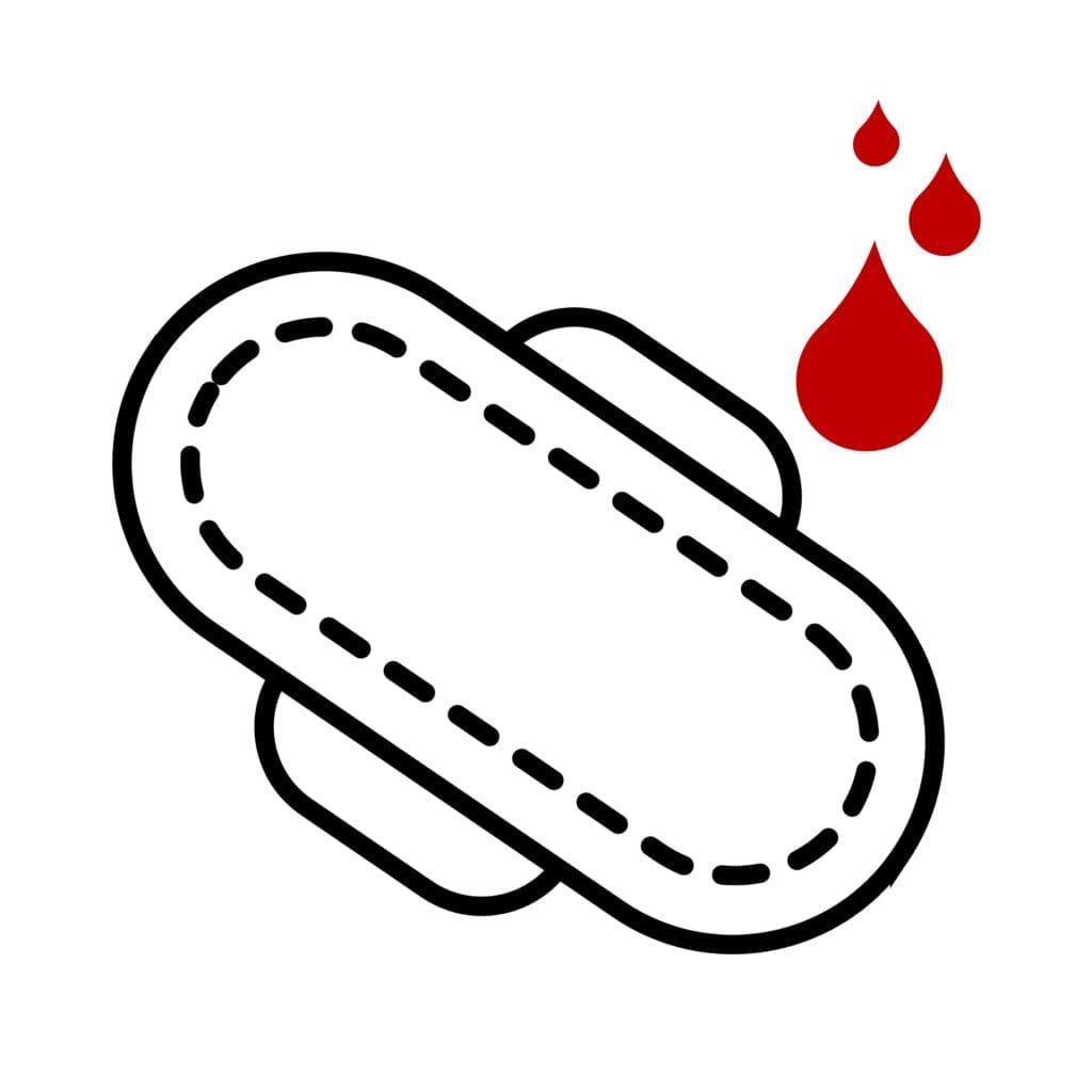 icon of menstrual pad and blood droplets